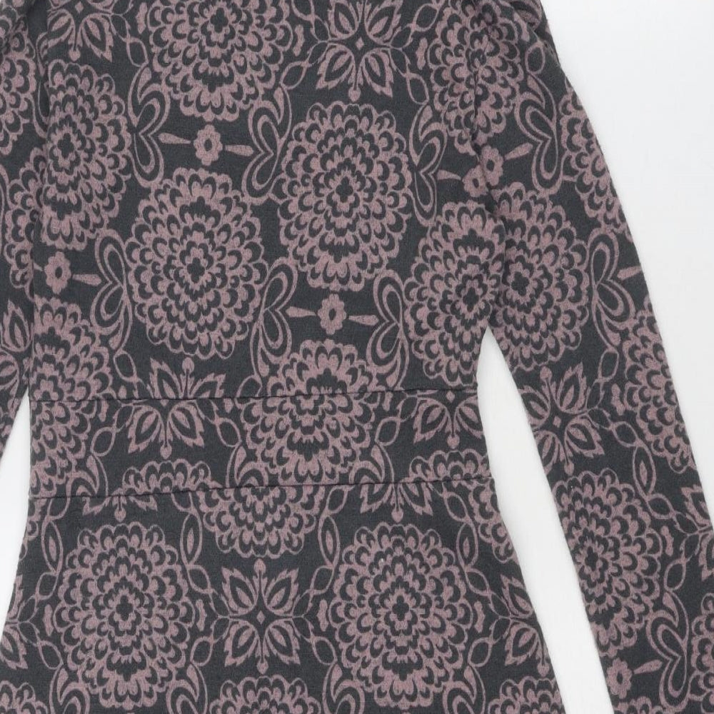 Lily & Me Womens Grey Floral Polyester Jumper Dress Size 8 Roll Neck Pullover