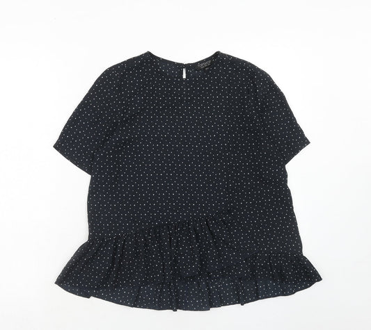 Topshop Womens Black Geometric Polyester Basic Blouse Size 8 Round Neck - Star Print
