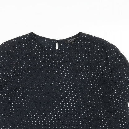 Topshop Womens Black Geometric Polyester Basic Blouse Size 8 Round Neck - Star Print