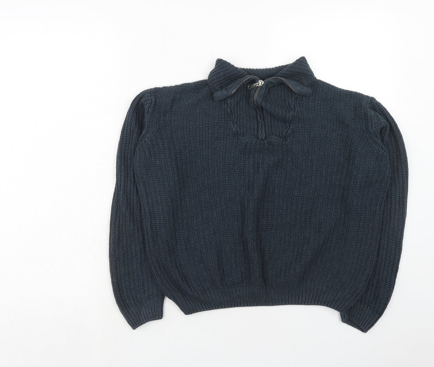 River Island Boys Blue Mock Neck Acrylic Pullover Jumper Size 12 Years Zip