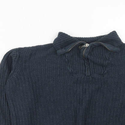 River Island Boys Blue Mock Neck Acrylic Pullover Jumper Size 12 Years Zip