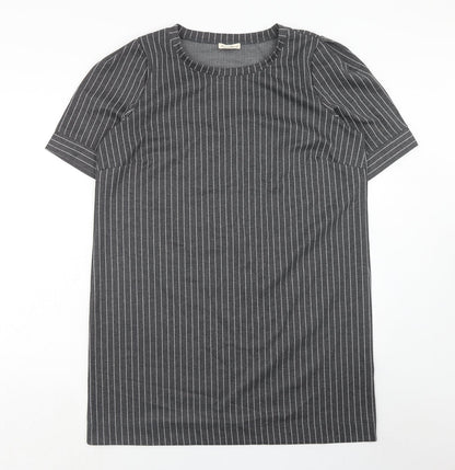 Fame and Dilancy Womens Grey Striped Polyester T-Shirt Dress Size XL Round Neck Pullover