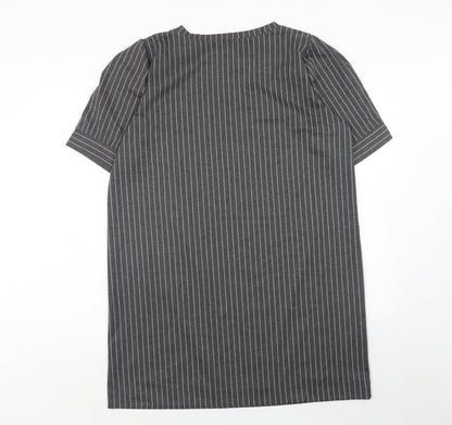 Fame and Dilancy Womens Grey Striped Polyester T-Shirt Dress Size XL Round Neck Pullover