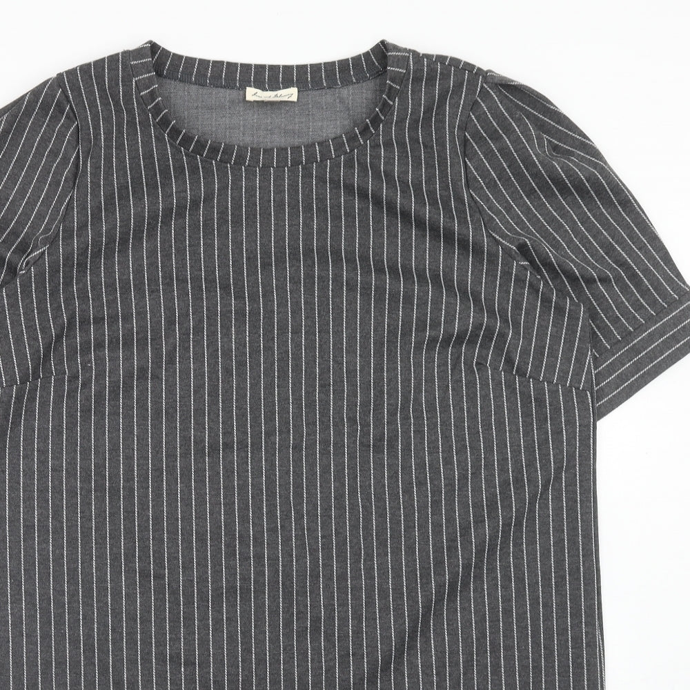 Fame and Dilancy Womens Grey Striped Polyester T-Shirt Dress Size XL Round Neck Pullover
