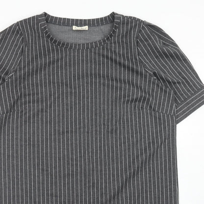 Fame and Dilancy Womens Grey Striped Polyester T-Shirt Dress Size XL Round Neck Pullover