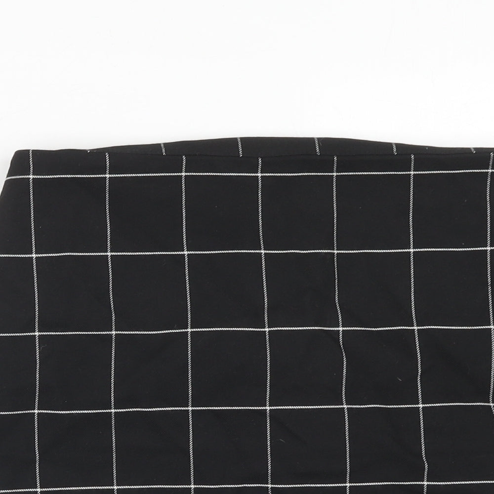 H&M Womens Black Check Polyester A-Line Skirt Size 14 Zip