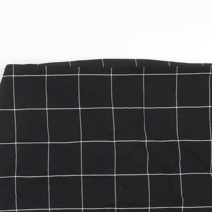 H&M Womens Black Check Polyester A-Line Skirt Size 14 Zip