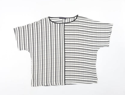 Marks and Spencer Womens White Striped Polyester Basic Blouse Size 14 Round Neck