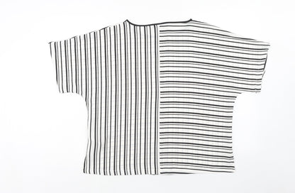 Marks and Spencer Womens White Striped Polyester Basic Blouse Size 14 Round Neck