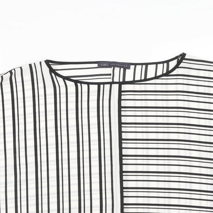 Marks and Spencer Womens White Striped Polyester Basic Blouse Size 14 Round Neck