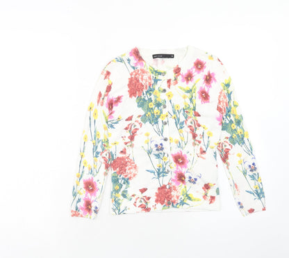 Karen Millen Womens White Round Neck Floral Viscose Cardigan Jumper Size XS