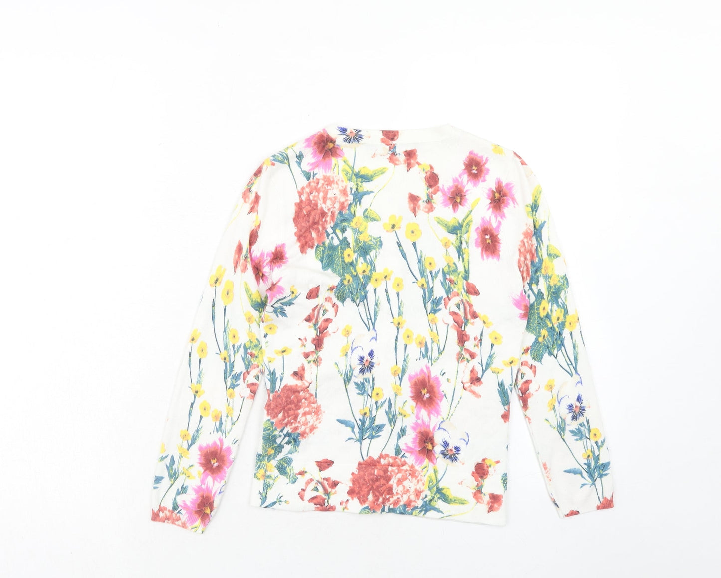 Karen Millen Womens White Round Neck Floral Viscose Cardigan Jumper Size XS