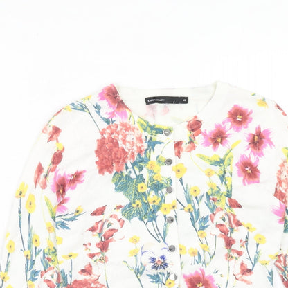 Karen Millen Womens White Round Neck Floral Viscose Cardigan Jumper Size XS