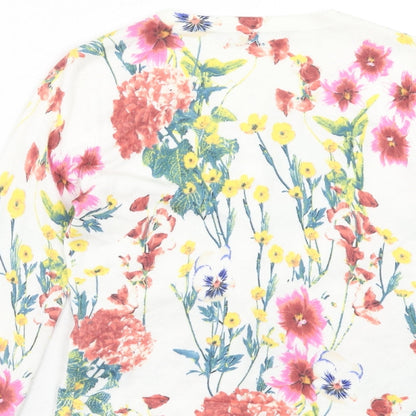 Karen Millen Womens White Round Neck Floral Viscose Cardigan Jumper Size XS