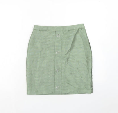 Marks and Spencer Womens Green Geometric Polyester A-Line Skirt Size 8 Zip