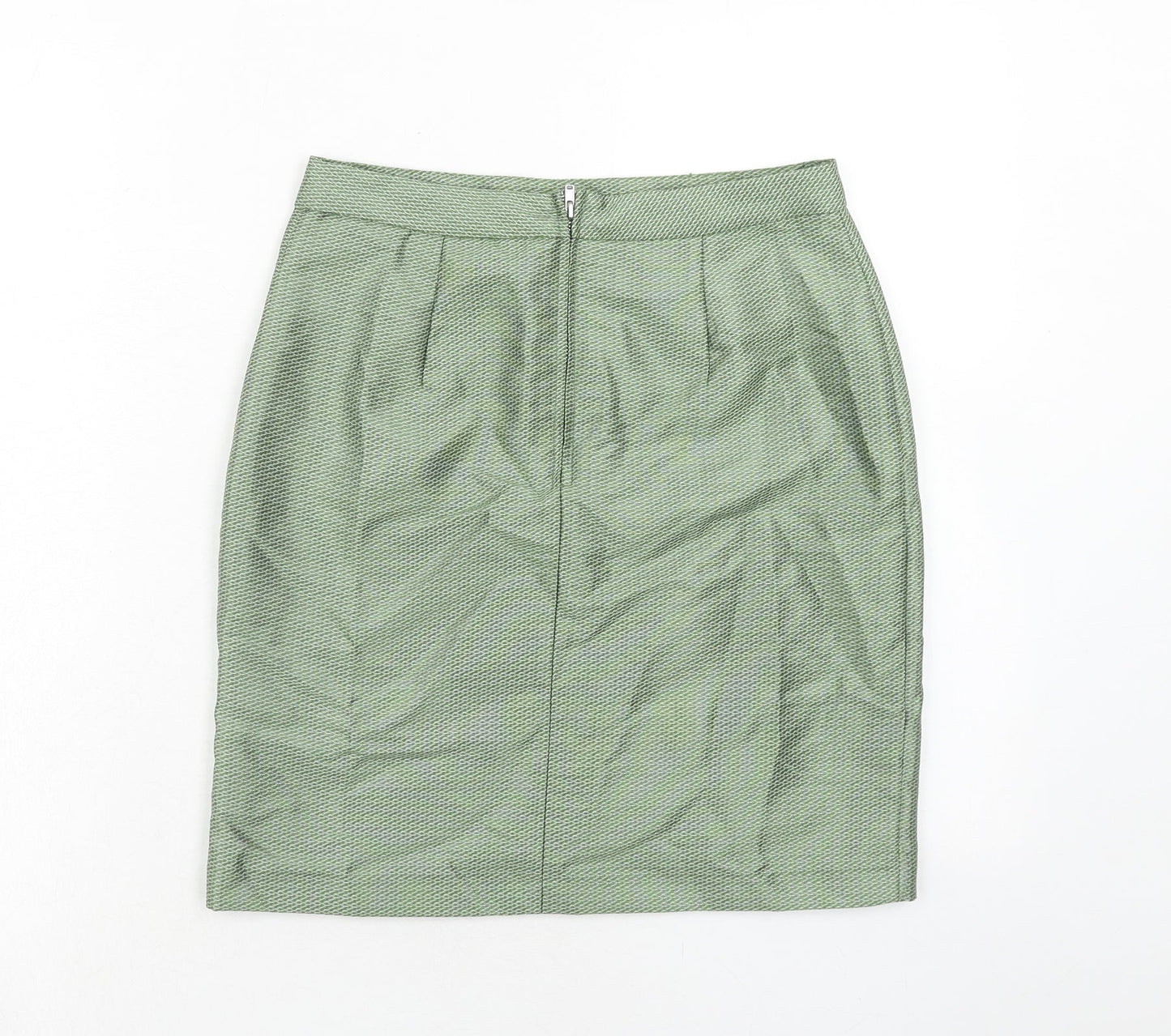 Marks and Spencer Womens Green Geometric Polyester A-Line Skirt Size 8 Zip