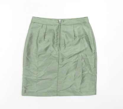Marks and Spencer Womens Green Geometric Polyester A-Line Skirt Size 8 Zip