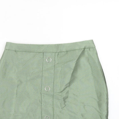 Marks and Spencer Womens Green Geometric Polyester A-Line Skirt Size 8 Zip