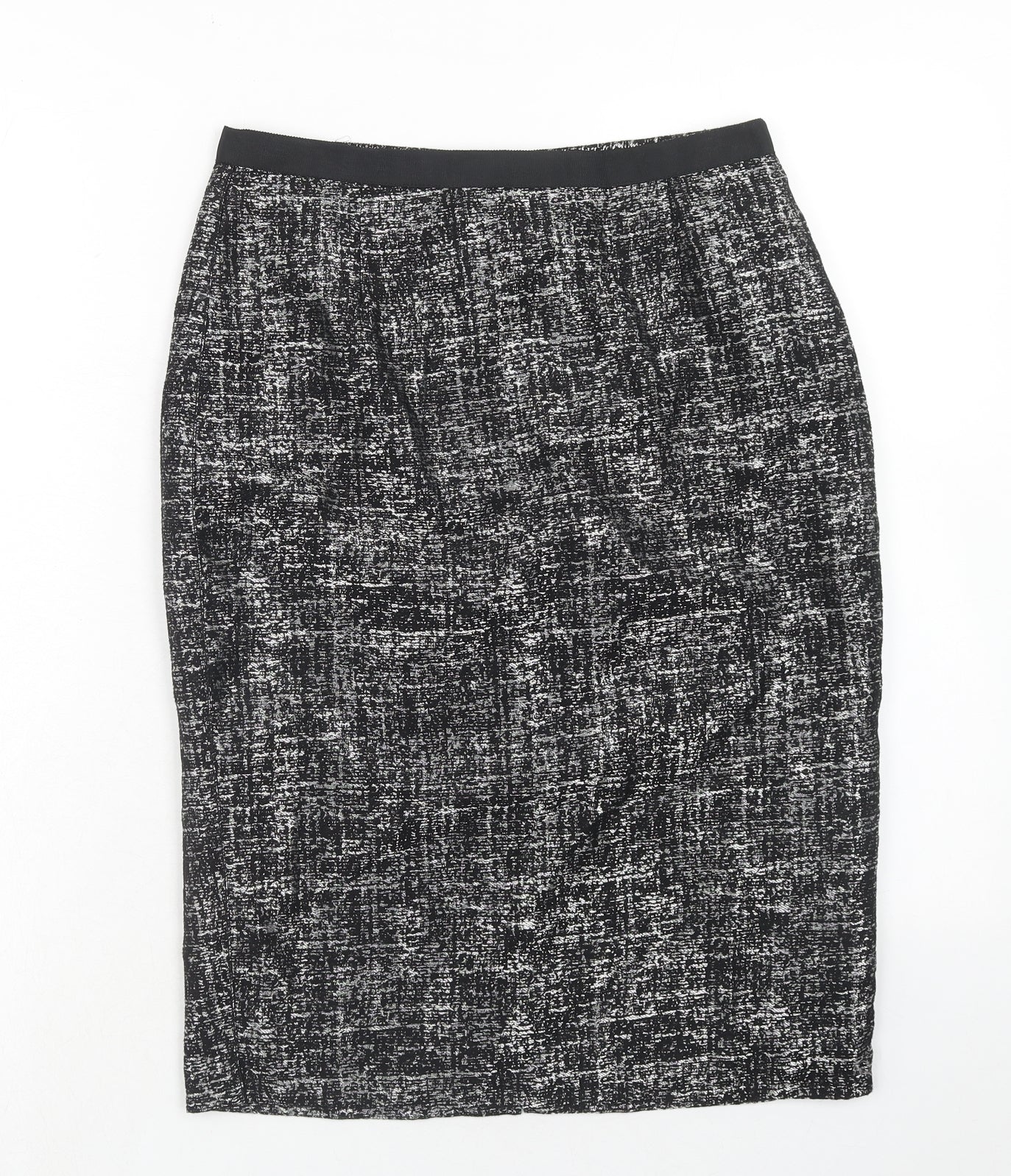 Marks and Spencer Womens Black Geometric Polyester Straight & Pencil Skirt Size 8 Zip