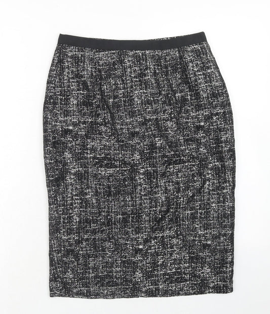 Marks and Spencer Womens Black Geometric Polyester Straight & Pencil Skirt Size 8 Zip