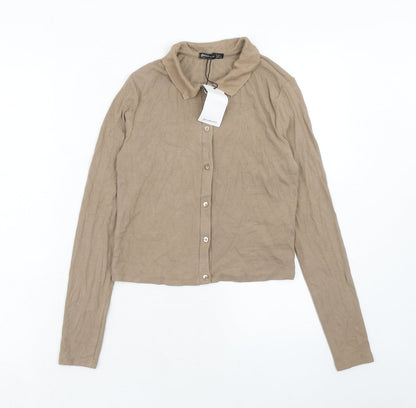 Womens UK Size L Stradivarius Brown Basic Button-Up