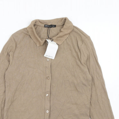 Womens UK Size L Stradivarius Brown Basic Button-Up