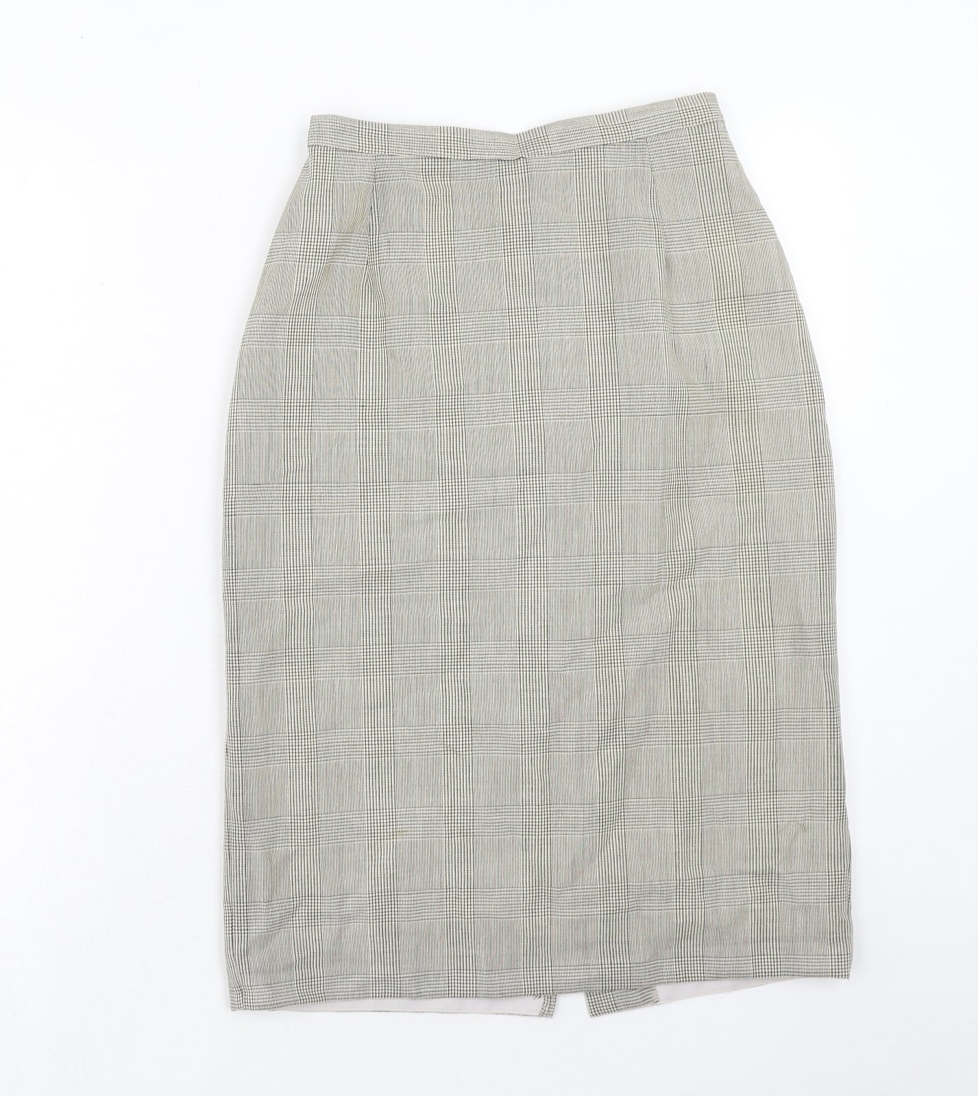 Marks and Spencer Womens Beige Plaid Wool A-Line Skirt Size 10 Zip