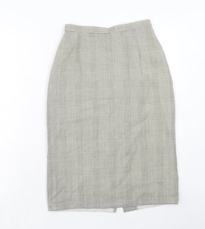 Marks and Spencer Womens Beige Plaid Wool A-Line Skirt Size 10 Zip