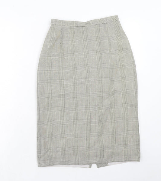 Marks and Spencer Womens Beige Plaid Wool A-Line Skirt Size 10 Zip