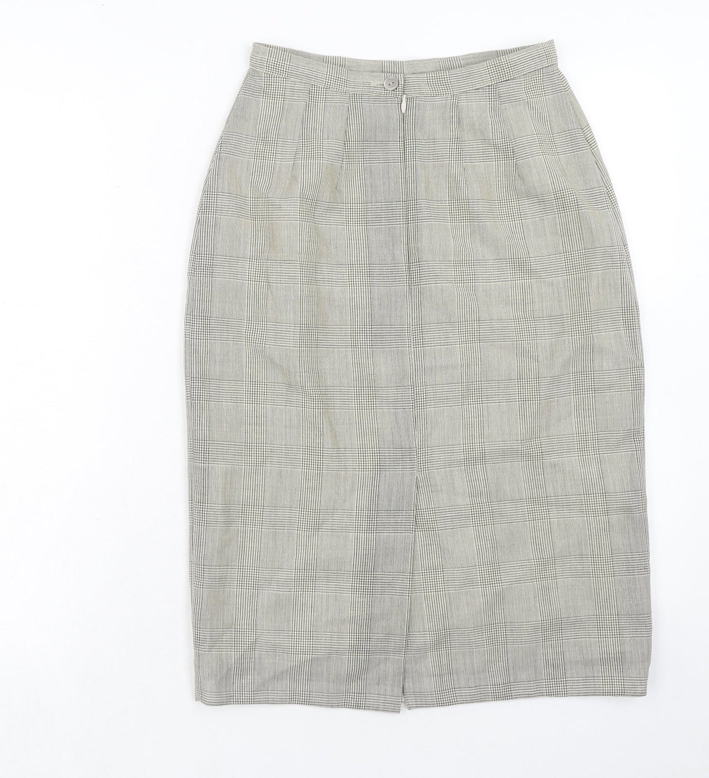 Marks and Spencer Womens Beige Plaid Wool A-Line Skirt Size 10 Zip