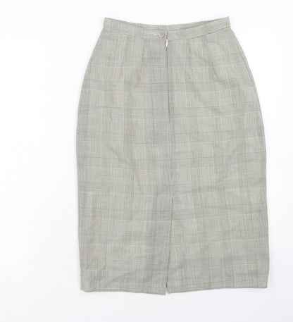 Marks and Spencer Womens Beige Plaid Wool A-Line Skirt Size 10 Zip