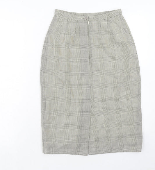 Marks and Spencer Womens Beige Plaid Wool A-Line Skirt Size 10 Zip