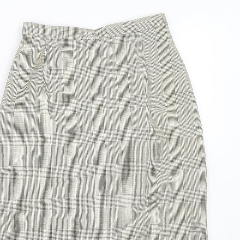 Marks and Spencer Womens Beige Plaid Wool A-Line Skirt Size 10 Zip