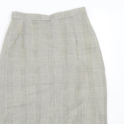 Marks and Spencer Womens Beige Plaid Wool A-Line Skirt Size 10 Zip
