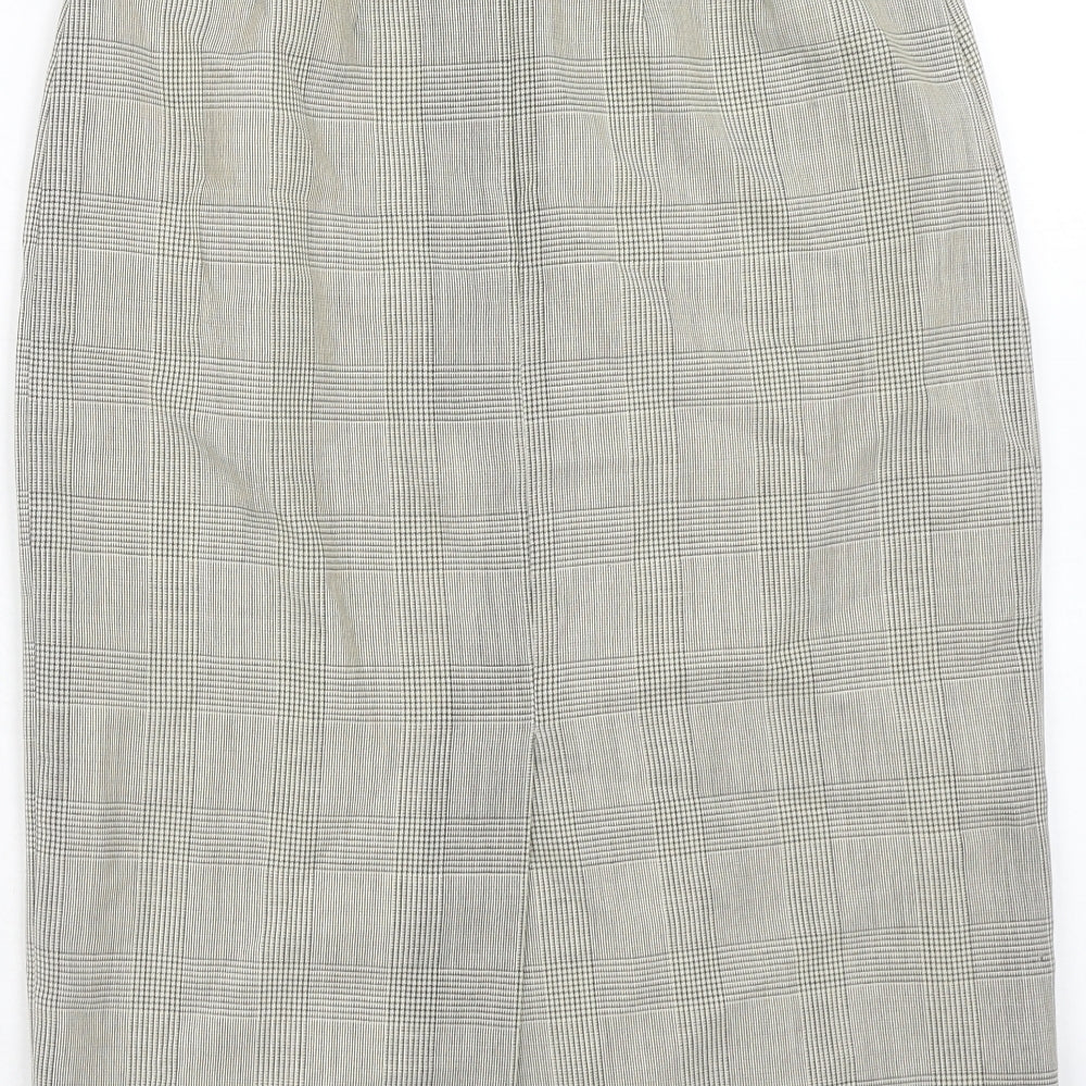 Marks and Spencer Womens Beige Plaid Wool A-Line Skirt Size 10 Zip
