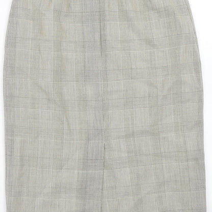 Marks and Spencer Womens Beige Plaid Wool A-Line Skirt Size 10 Zip