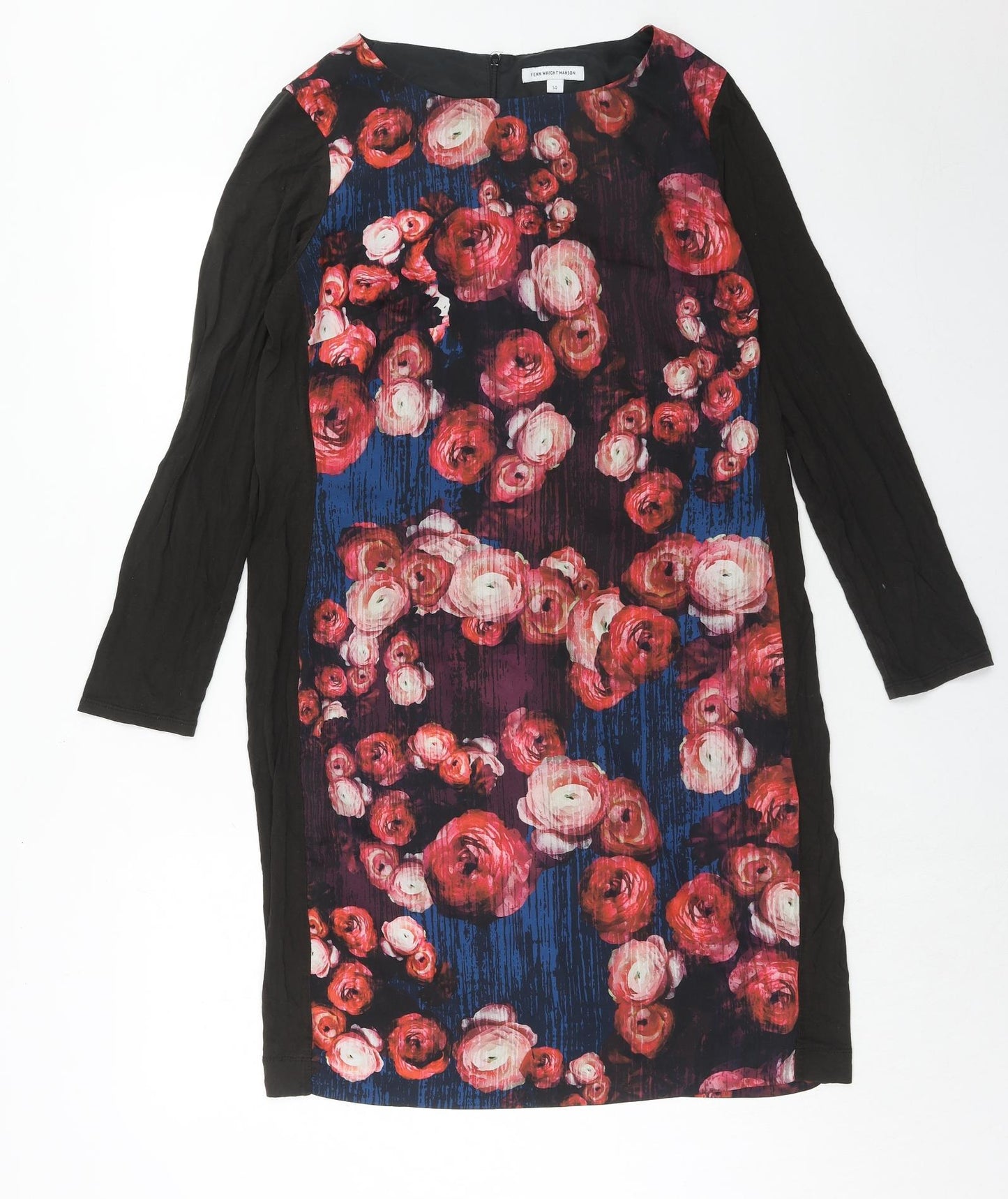 Fenn Wright Manson Womens Pink Floral Polyester A-Line Size 14 Round Neck Zip