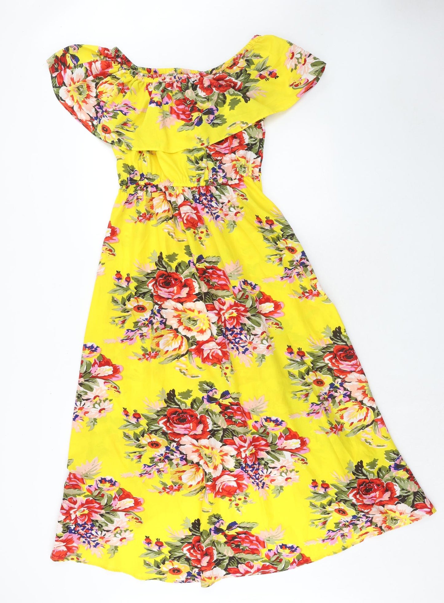 Lily Womens Yellow Floral Polyester Trapeze & Swing Size XS Round Neck Pullover