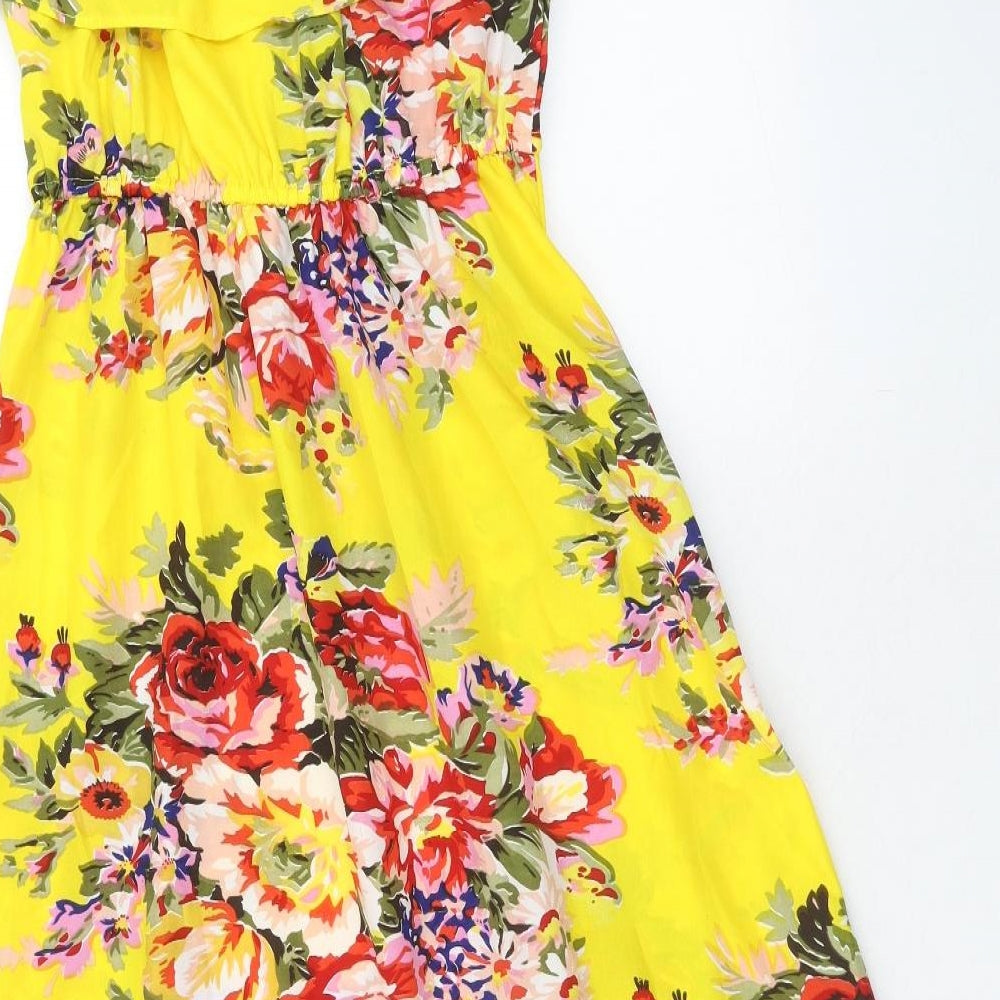Lily Womens Yellow Floral Polyester Trapeze & Swing Size XS Round Neck Pullover