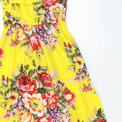 Lily Womens Yellow Floral Polyester Trapeze & Swing Size XS Round Neck Pullover
