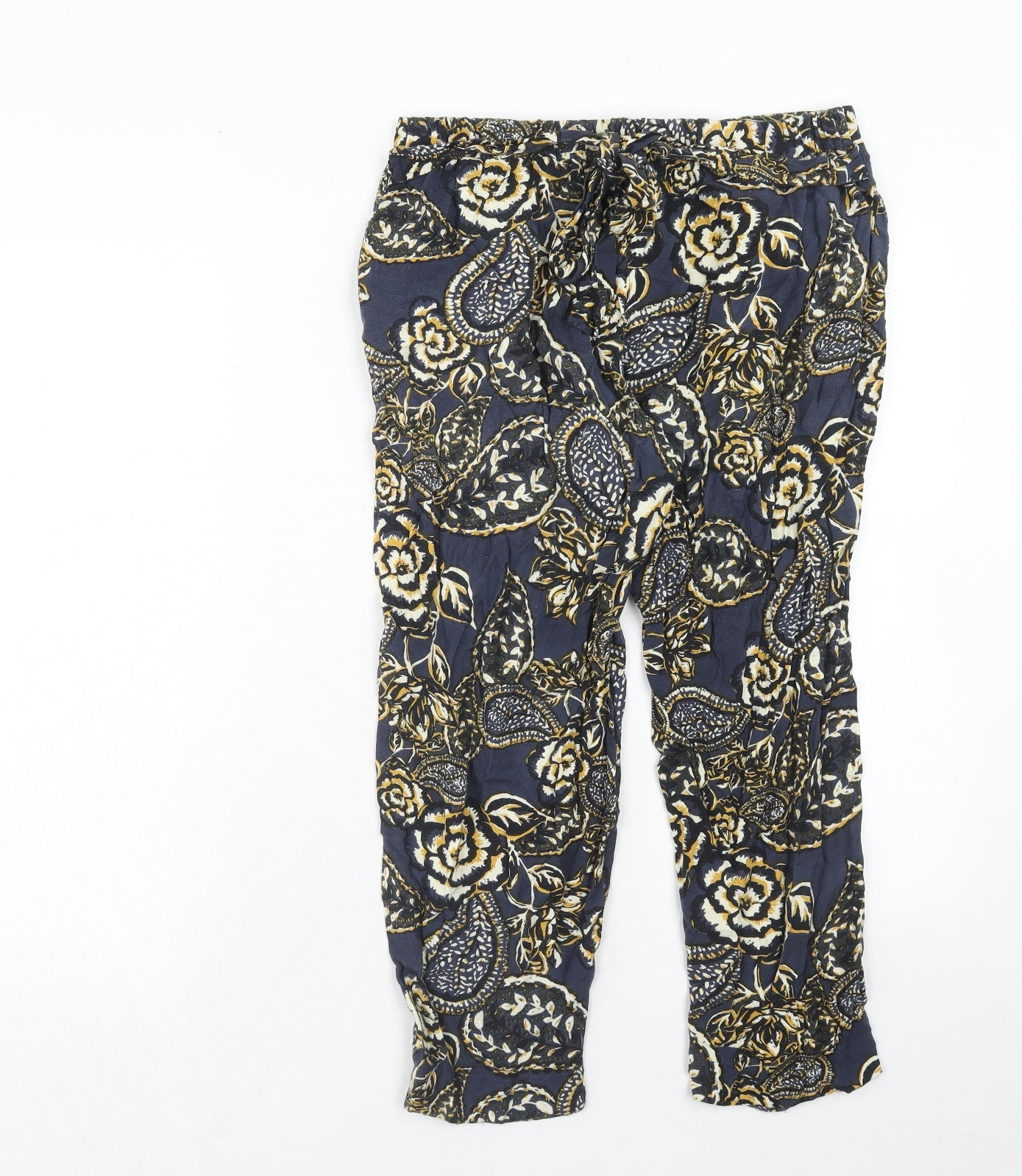 River Island Womens Blue Geometric Viscose Trousers Size 8 Regular Zip