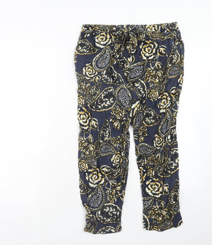 River Island Womens Blue Geometric Viscose Trousers Size 8 Regular Zip