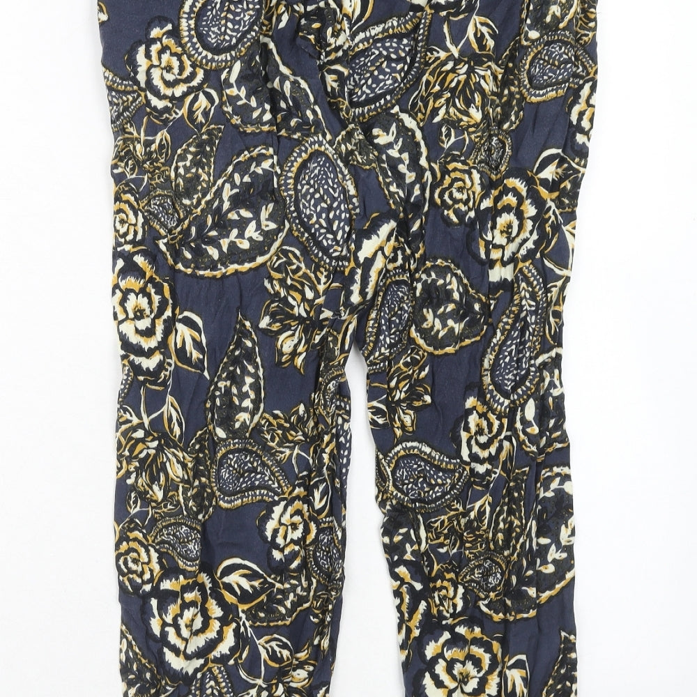 River Island Womens Blue Geometric Viscose Trousers Size 8 Regular Zip