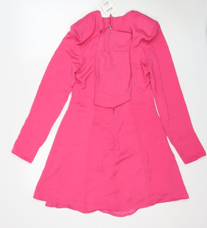 Bershka Womens Pink Polyester Fit & Flare Size L Round Neck Zip
