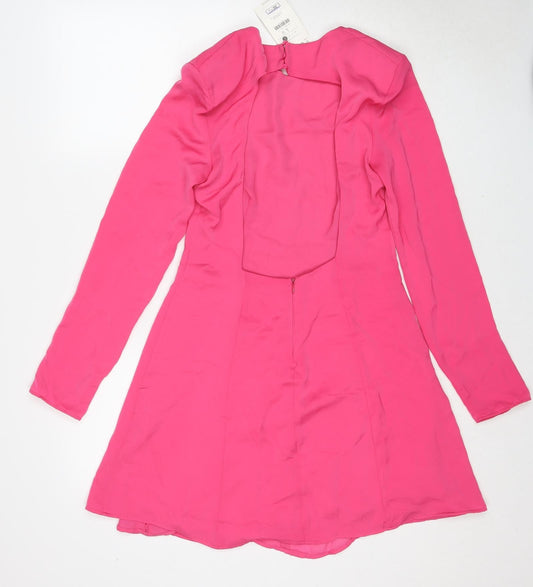 Bershka Womens Pink Polyester Fit & Flare Size L Round Neck Zip