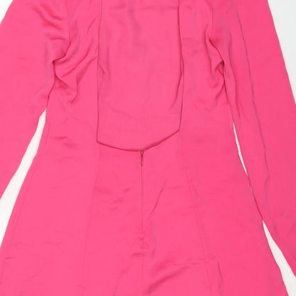 Bershka Womens Pink Polyester Fit & Flare Size L Round Neck Zip
