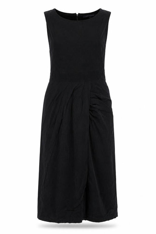 Front view of French Connection women’s black cupro a-line, size UK 10, round neck zip