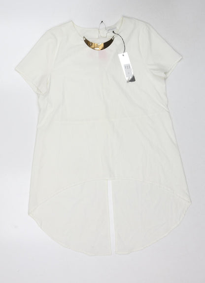 Glamorous Womens White Polyester Basic Blouse Size 12 Boat Neck - Neckline Detail