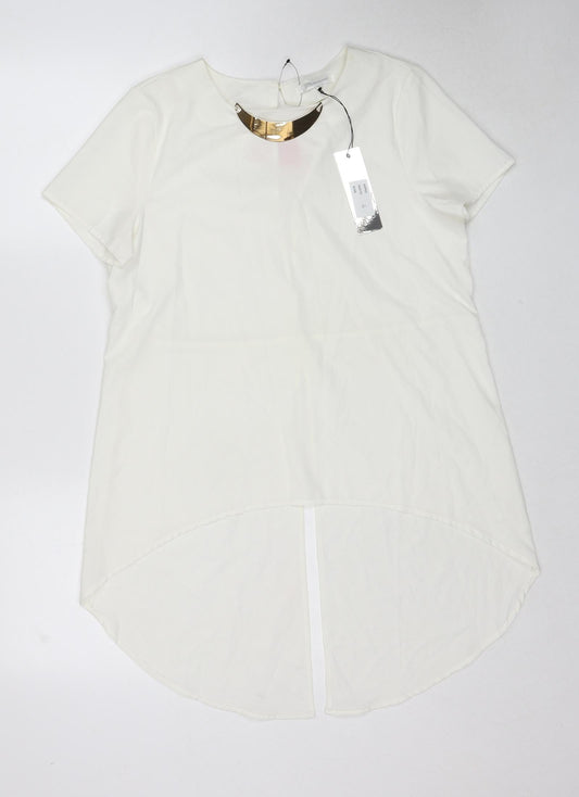 Glamorous Womens White Polyester Basic Blouse Size 12 Boat Neck - Neckline Detail