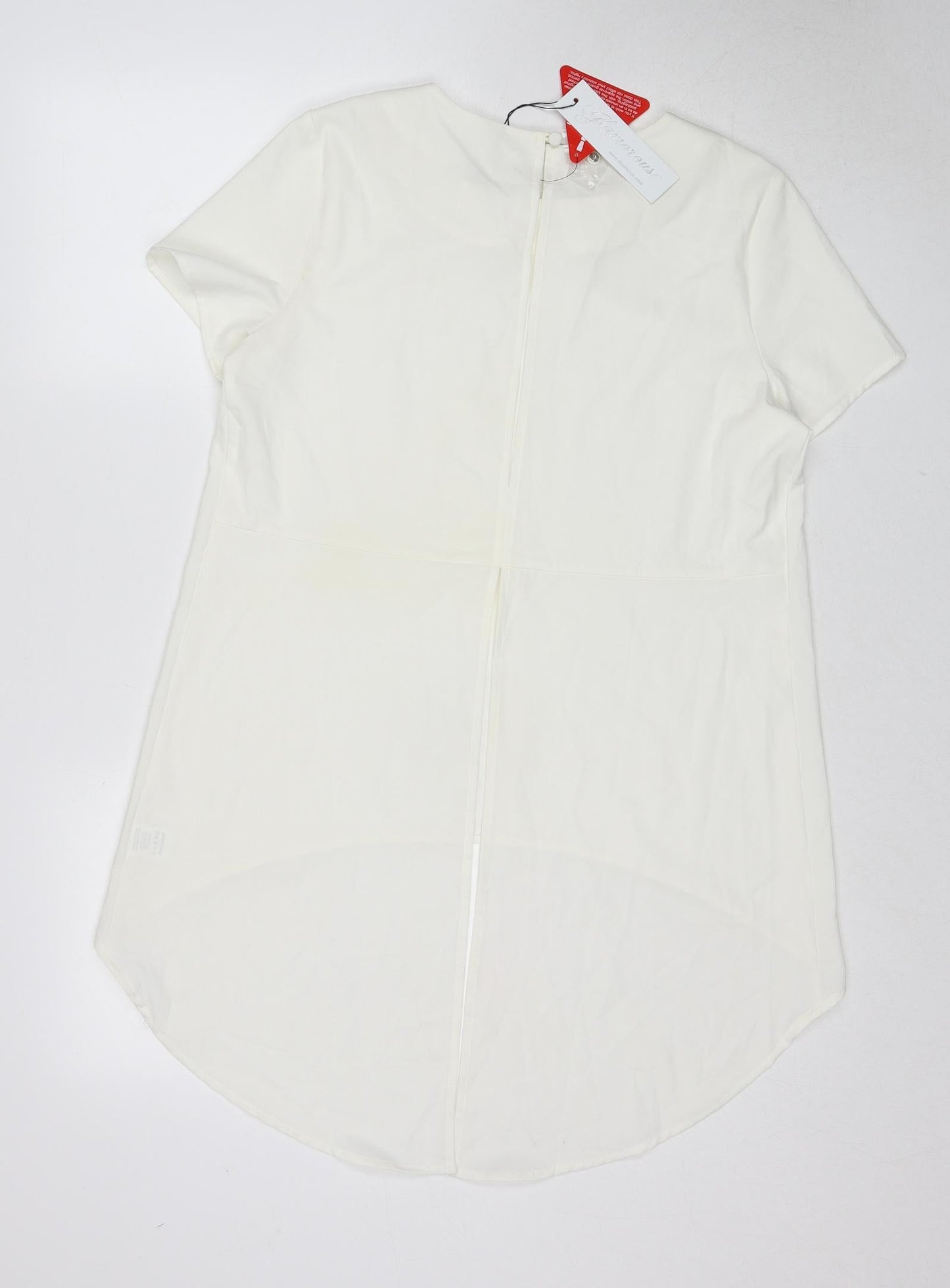 Glamorous Womens White Polyester Basic Blouse Size 12 Boat Neck - Neckline Detail